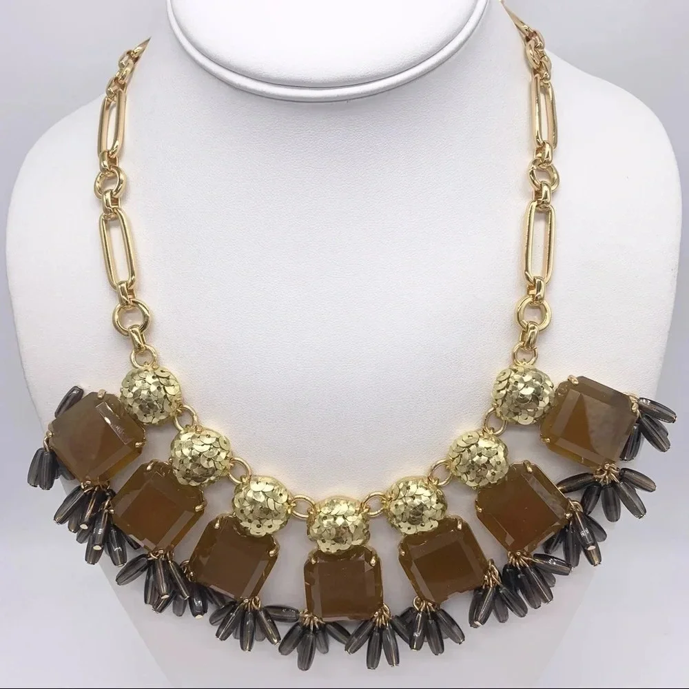 J. Crew Brown Jeweled Gold Sequin Necklace
